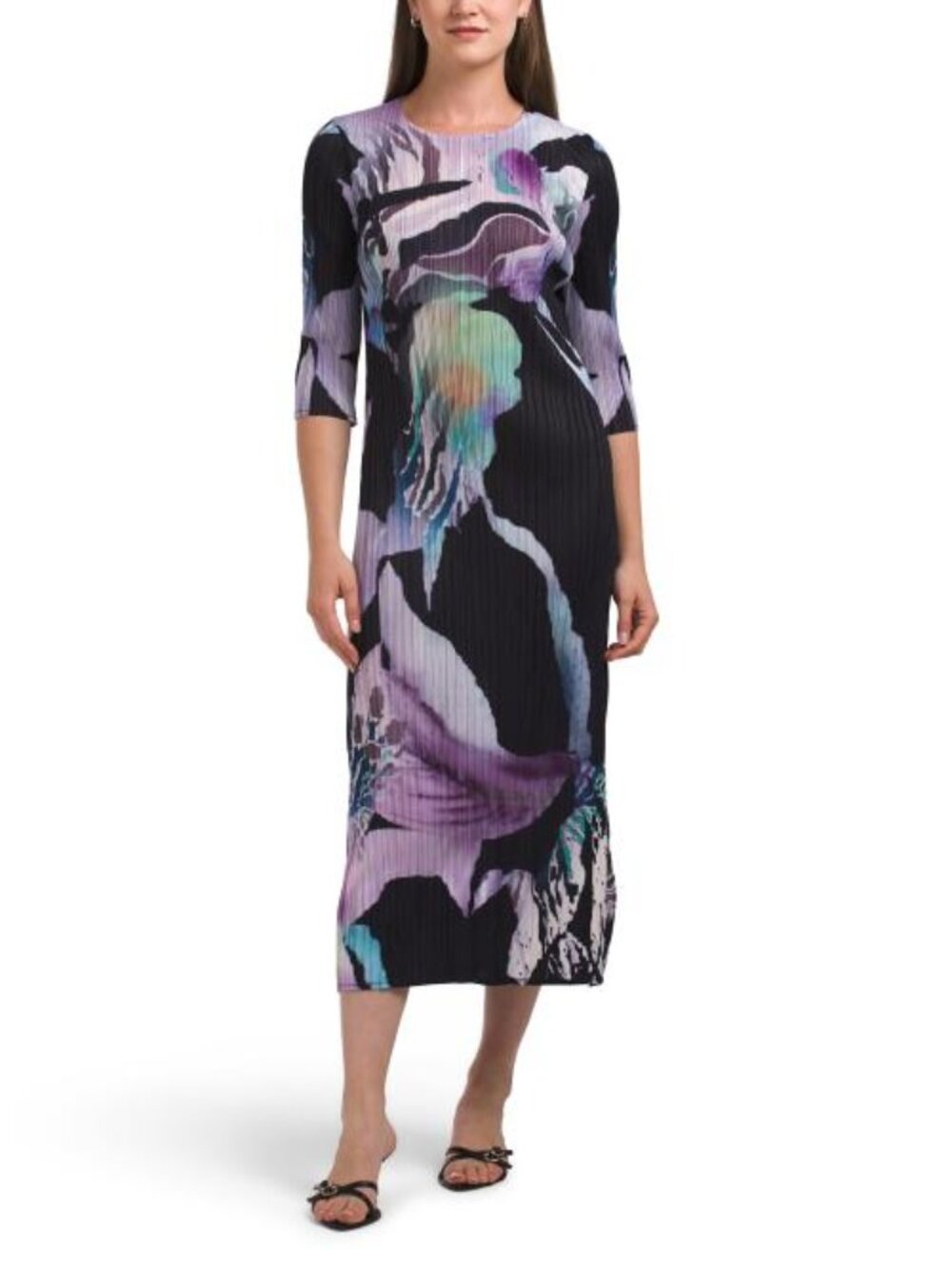 NANCY YANG Long Sleeve Crinkle Dress